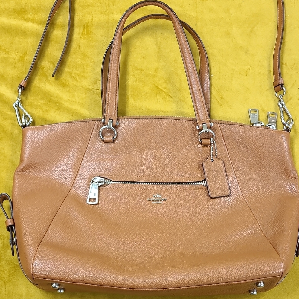 Coach Tan Shoulder Bag with Pebbled Leather and Adjustable Strap